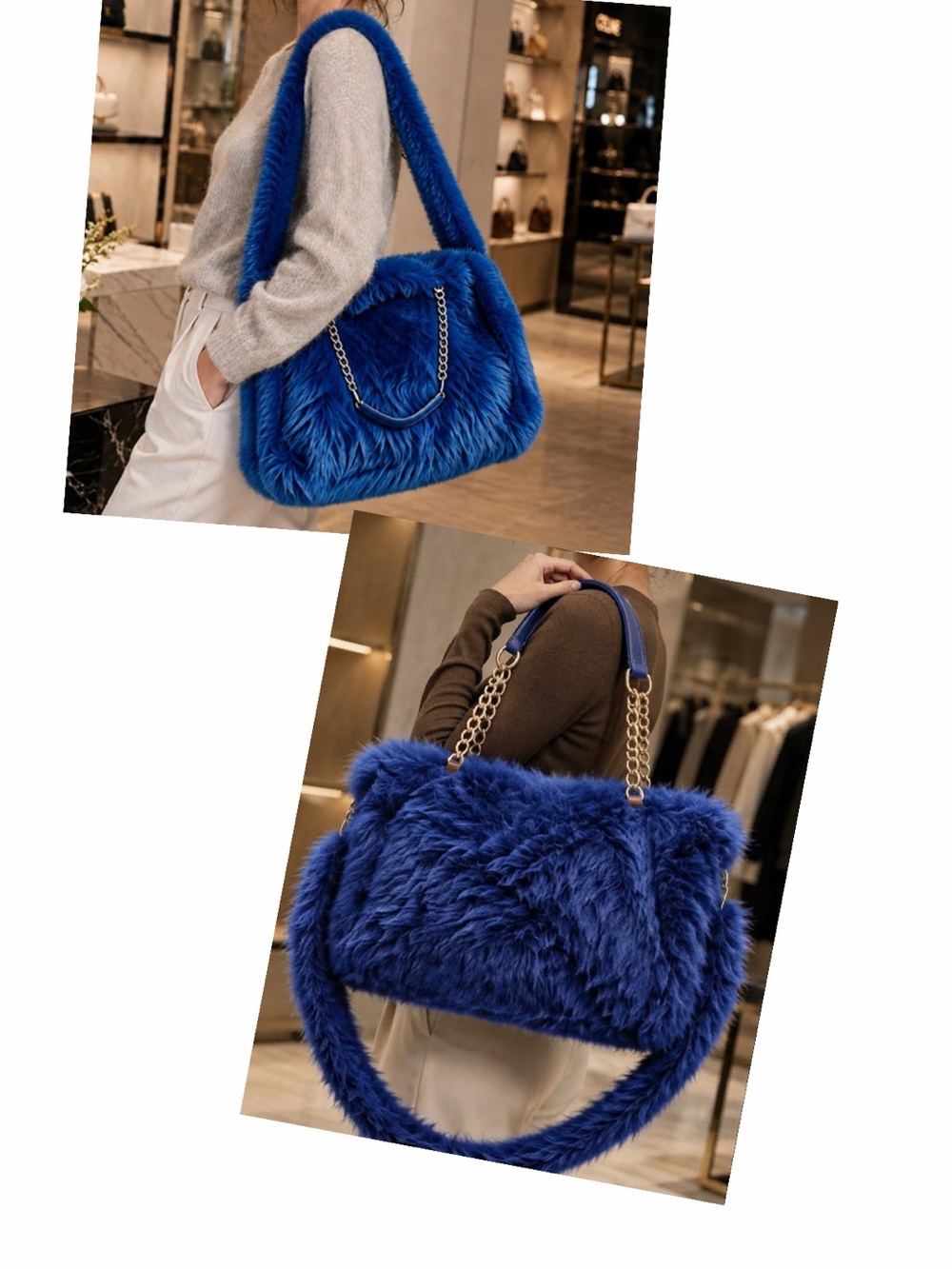 Plush Lux Faux-Fur Shoulder Bag in Royal Blue